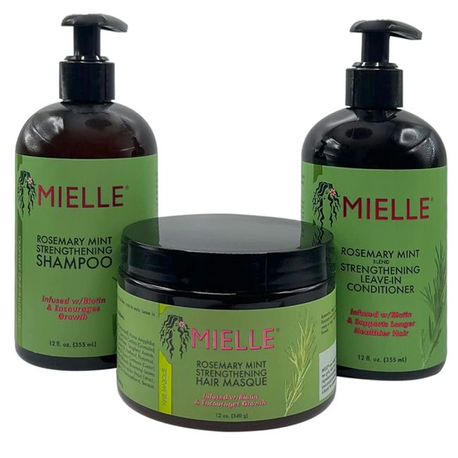 Mielle Rosemary Mint Hair Products for Stronger and Healthier Hair and Styling Bundle Set 3 PCS, Green
