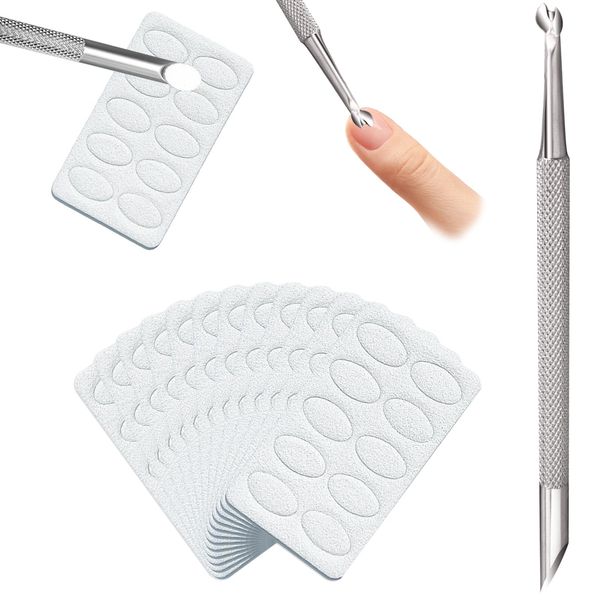 Scettar Stainless Steel Cuticle Pusher Tool, Dual Ended Gel Polish Cuticle Remover Tool with 12 Pcs 100 Grit Sandpapers Sheets, Cuticle Trimmer for Manicure Pedicure Nail Art