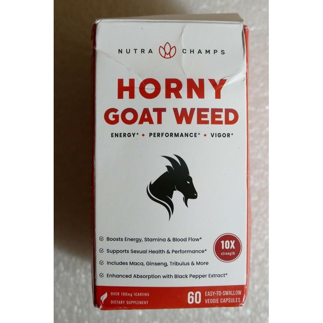 Nutra Champs Horny Goat Weed 10X Strength with Icarins, 60 Capsules - EXP 06/24