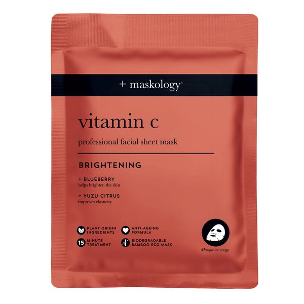 MASKOLOGY VITAMIN C Professional Sheet Mask 22 ml | Skin Hydration Vegan Mask | Face Sheet Mask | Blueberry & Yuzu Citrus | Tissue Mask with Vitamin C |