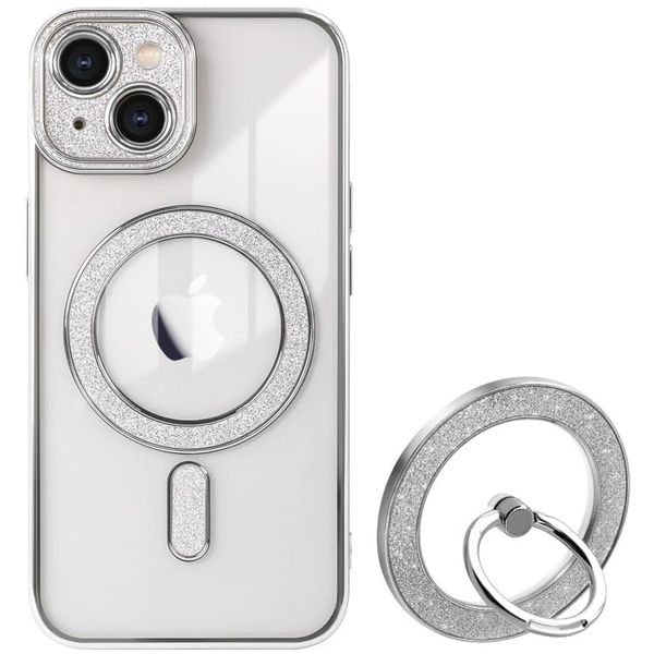 ZENIX DESIGN TECH iPhone 16 Case with Ring Clear Back Compatible with Magsafe Thin Stand TPU ZX-twinkledge2 (Silver)