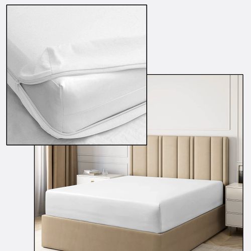 Pure Eco Zipper Fitted Sheet Twin Size (39X75), 100% Microfiber Fitted Sheet 1 Piece 12" Deep Pocket, Super Soft Comfy and Easy to Put, Zipper Sheets Twin Size - White Color