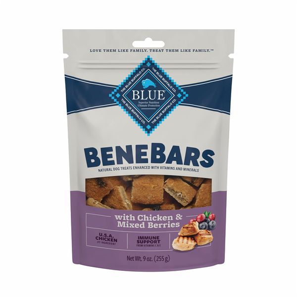 Blue Buffalo Benebars Natural Dog Treats, Immune Support, Chicken and Mixed Berries, 9oz Bag