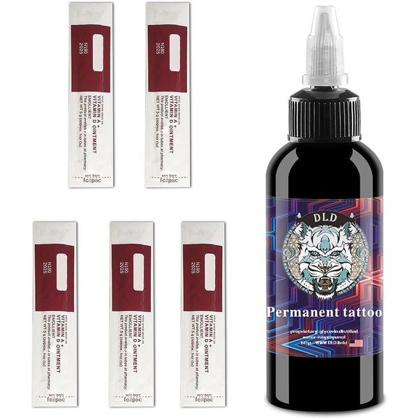 Tattoo Ink Schwarze Tattoo Tinte 30ml Professionelle Tattoo Tinte Stick und Poke Tattoos Microblading Pigment Zubehör für Micro Sculpture Makeup Beauty Body Painting mit 5 kleinen Packungen Heilsalbe