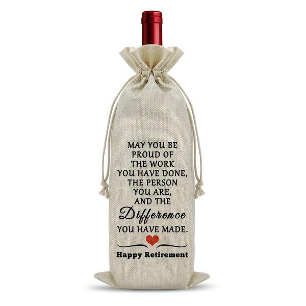Happy Retirement Gift for Women Men Wine Bag Inspirational Retirement Gift Funny Birthday Gifts for Retired Friends Colleague Coworker Wine Accessories Gifts for Wine Lovers Wine Bottle Decoration Bag