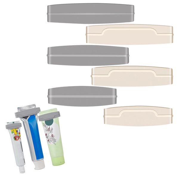 calary 6pcs Toothpaste Tube Squeezer Dispenser 3 Sizes Plastic Rolling Toothpaste Clip for Bathroom（Gray, White）