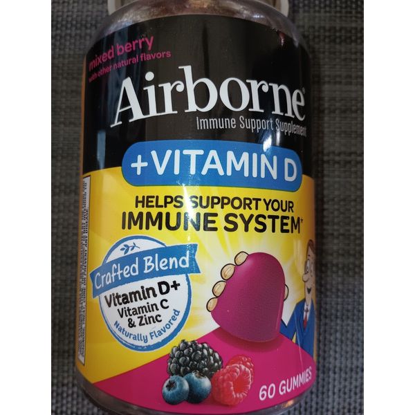 Airborne Immune Support Vitamins D+ C & Zinc 60 Gummies, Blu-y Elder-y Raspberry