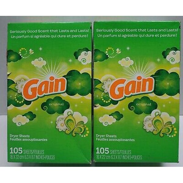 2PK Gain Dryer Sheets, Original Scent, 2in1 Aroma Boost and Softness, 105 Sheets