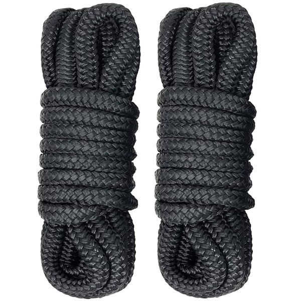 Boat Dock Line Rope Double Braid Nylon Boating Dock Lines Rope Mooring Rope Ultra Strong and Soft Anchor Rigging Line Boat Accessories,16.5ft,3/8inch(2pcs)