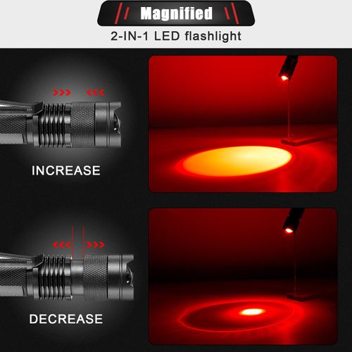 Honoson 2 Pieces Red Light Flashlight for Night LED Astronomy Single Mode Torch One Mode Red Light Lens Flashlight for Astronomy Aviation Night Observation
