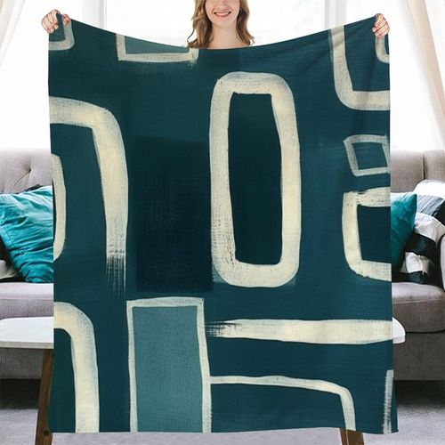Yinrune Cream Geometric Stripes Decorative Flannel Fleece Blanket Teal Dark Green Cream Soft Throw Lightweight Air Conditioning Blankets Warmth for Couch Bed Sofa Chair Travelling 70x80