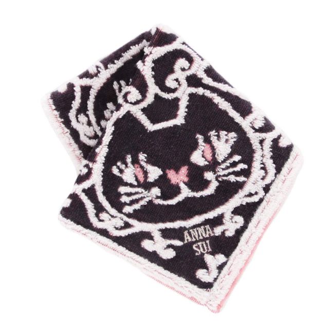 ANNA SUI 109048-1204-40 Women's Towel Handkerchief Towel, 100% Cotton, 9.8 inches (25 cm), Handkerchief Towel, Women's, Cats, Cat