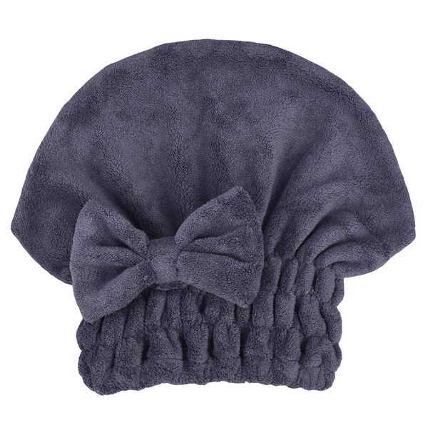 Mikrofaser-Haar-Trockentuch-Kappe Super Saugfähig Schnell Trocknen Hair Turban Wrap für Frauen Mädchenhaar (Dunkelgrau, 1)