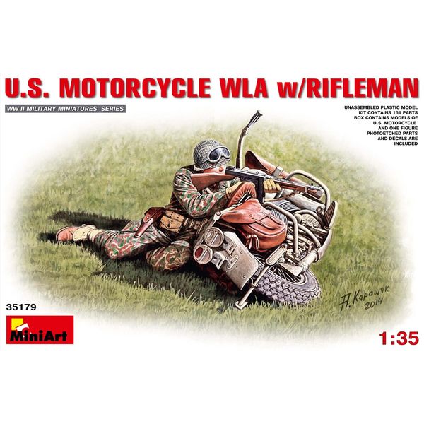 Miniart 1:35 Scale U.S. Motorcycle WLA With Rifleman Building kit (Multi-Colour)