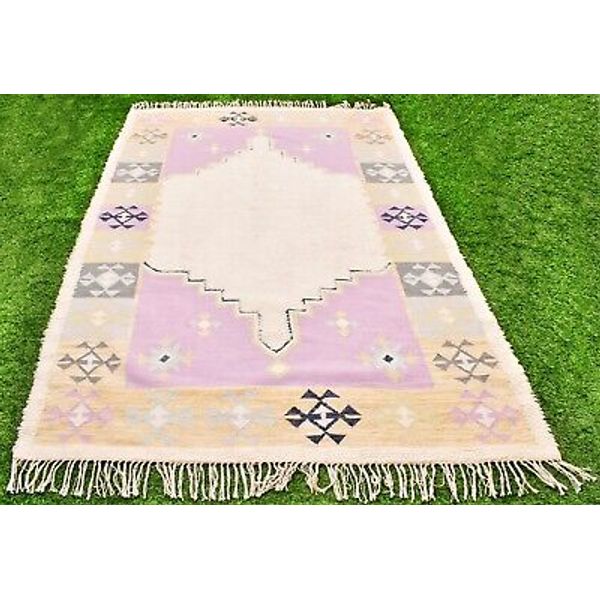 5x7.75 Ft. Rug Reversible Dhurrie Indian Doormat Wool & Cotton Runner Woven Rugs