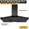 36" Wall Mounted Range Hood 450CFM Kitchen Cooking Vent 3-Speed Black Painted