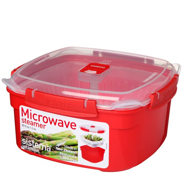 Sistema Microwave Steamer with Removable Steamer Basket | 2.4 L | BPA-Free | Red/Clear