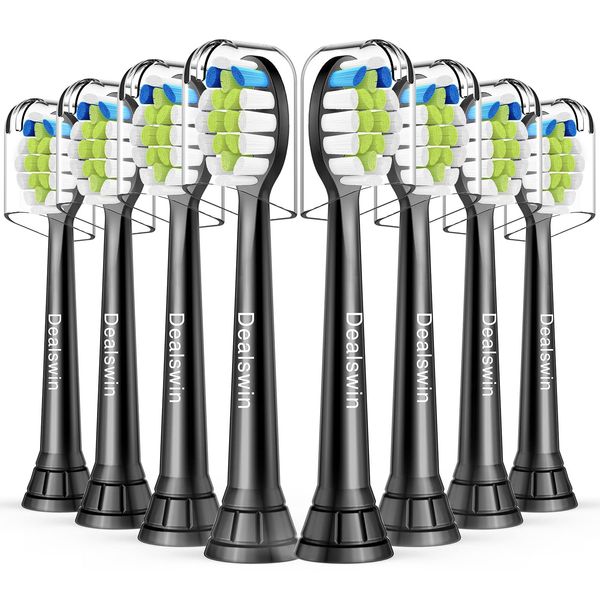 Dealswin Compatible Replacement Brushes for Phillips Sonicare Replacement Brush, Regular Size, 8 Pieces, Compatible with Diamond Clean, Easy Clean, Protective Clean, Etc., Black