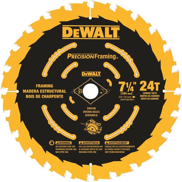 DEWALT Circular Saw Blade, 7 1/4 Inch, 24 Tooth, Framing (DW3599B10)