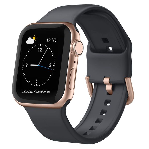 Sport Band Compatible with Apple Watch Bands 49mm 46mm 45mm 44mm 42mm, Soft Silicone Wristbands Strap with Classic Clasp for iWatch Series 10 9 SE 8 7 6 5 4 3 2 1 Ultra for Women Men, Deep Grey