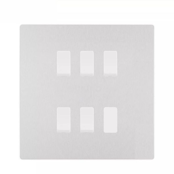 BG Evolve Brushed Steel 5 Gang Intermediate Custom Grid Light Switch – Screwless Design with Back Box Included
