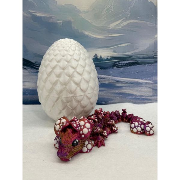 Generic Baby Mushroom Dragon with Dragon Egg, 6"" 3D Printed Articulated Red Purple Gold Baby Mushroom Dragon, Home Decor Executive Desk Toys,Fidget Toys for Autism/ADHD BD005-RPG-WHT, Medium