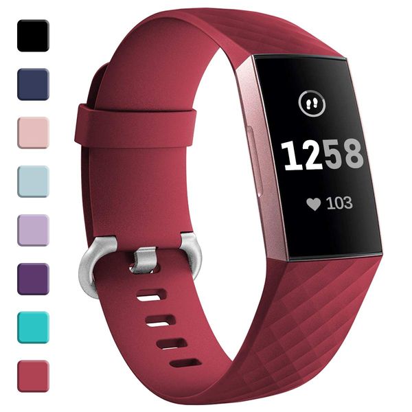 GEAK Strap Compatible for Fitbit Charge 3/Fitbit Charge 4, Adjustable Classic Replacement Wristband, Small Red