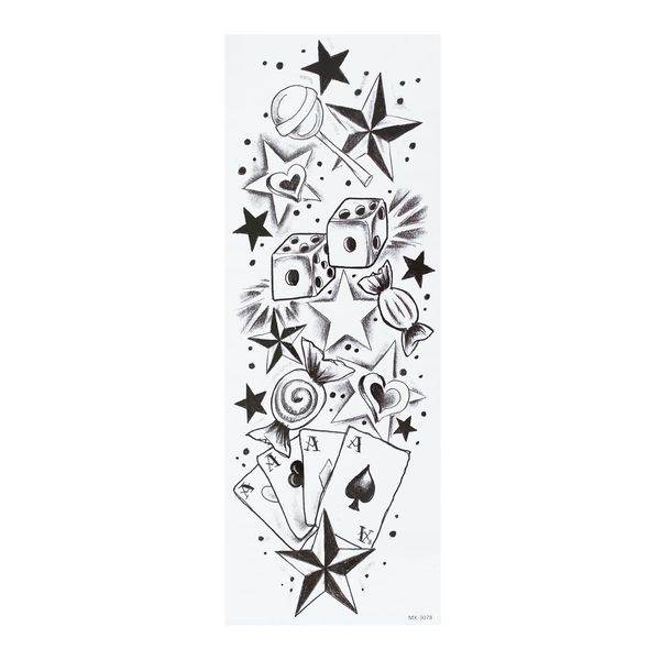 XXL Tattoo - Würfel, Spielkarten, Sterne - Temporäres Körper Tattoo - MX-3078 (1 x XXL Würfel Tattoo)