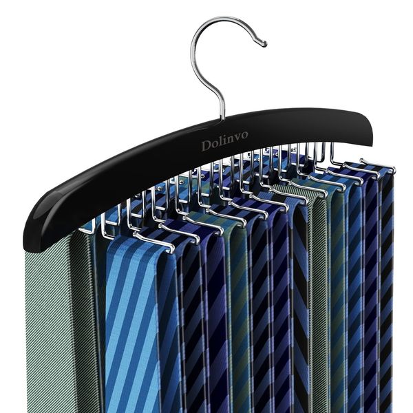 Upgraded Tie Rack Tie Hanger 24 Hooks Wooden Tie Organizer, Space Saving Tank Top Hanger,Belt Organizer for Closet,Bra Organizer with 360°Rotating