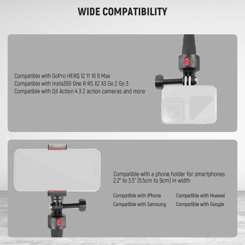 NEEWER Flexible Phone Holder with Magnetic Quick Release Camera Mount Compatible with Insta360 DJI Action 4 iPhone, Bendable Selfie Stick for Shopping Cart/Stroller/Treadmill/Gym, GP-17