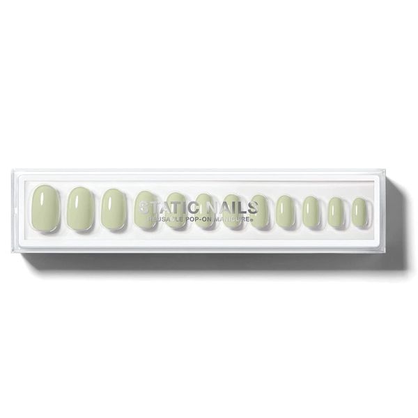 Static Nails Reusable Pop-On Manicure Set, Non-Damaging Glue-On Nails (Serene Round) - False Nails with Static Nail Glue, Nail Set, Fake Acrylic Press On Nails