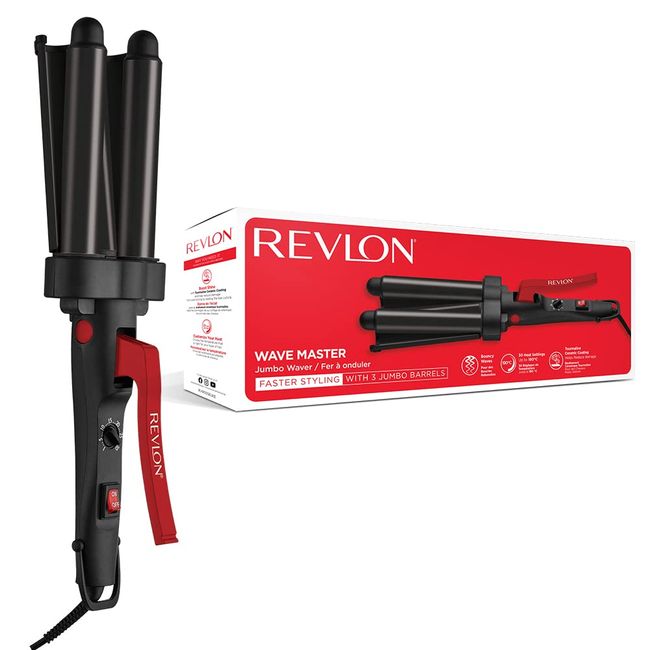 Revlon Hair Tools Revlon Wave Master Jumbo-Welleneisen (Design mit drei Jumbo-Stylingplatten, Turmalin-Keramikbeschichtung, 30 Temperatureinstellungen bis zu 190° C) RVIR3056UKE