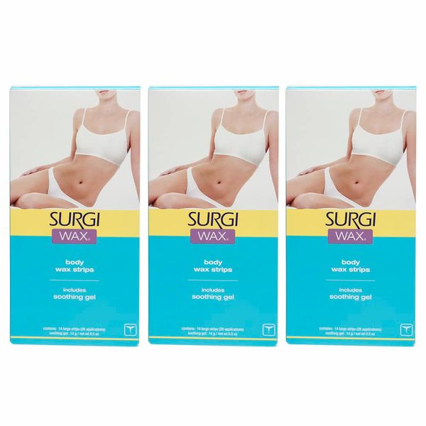 Surgi-wax Honey Wax Strips For Bikini, Body & Legs, 14 Double Sided Strips (Pack of 3)