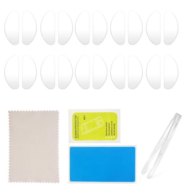 20 Piece Glasses, Nose Pads, Silicone Glasses, Anti-Slip, Air Cushion, Soft Silicone, Prevents Slipping, Glasses, Nose Slimming, Tweezers/Cleaning Set (Clear) 19