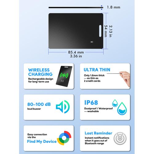 Midlocater Google Certified Wallet Tracker Finder for Android, Rechargeable Android Air Tag Tracker Card, Bluetooth Smart Locator Work with Find Hub, SmartCard for Passport, Bags, Wallet, Luggage