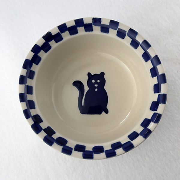 Pet Bowl Cat Kitten Food Water Dish Cream Blue Stoneware Castlemere 6" Dia