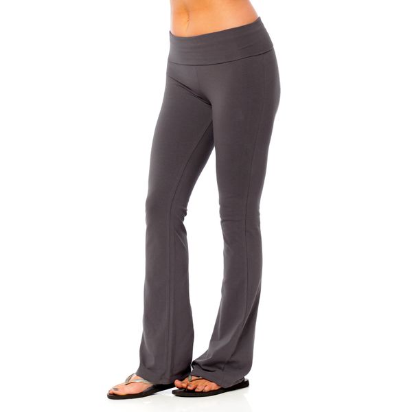 Hollywood Star Fashion Women's Solid Foldover Solid Bootleg Flare Yoga Pants (Large, Charcoal)