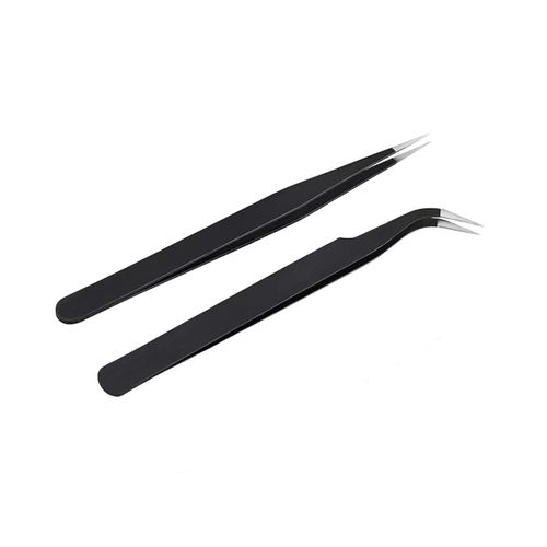 2Pcs Lash Tweezers, Nail Art Tweezers, Stainless Steel Eyelash Extension Tweezers, Straight and Curved Tip Tweezers for for Craft, Makeup Tools