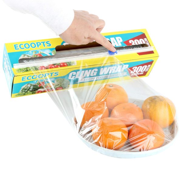 ECOOPTS Cling Wrap Plastic Food Wrap with Slide Cutter and BPA Free Plastic Wrap 12IN×1000FT