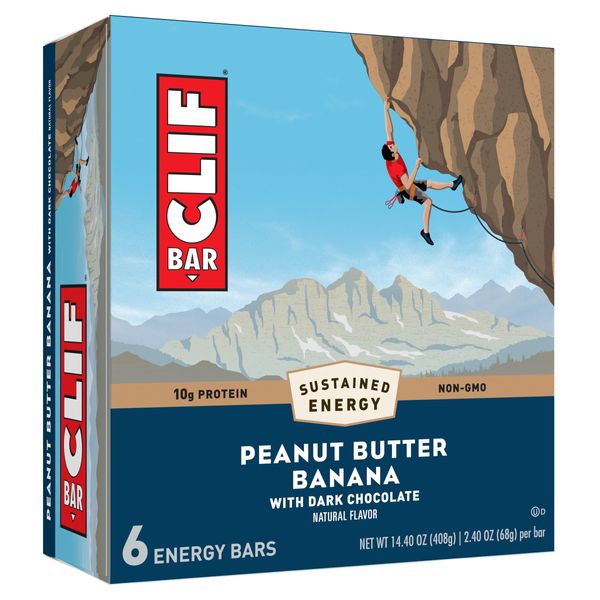 CLIF BAR - Peanut Butter Banana with Dark Chocolate Flavor - Made with Organic Oats - 10g Protein - Non-GMO - Plant Based - Energy Bars - 2.4 oz. (6 Pack)