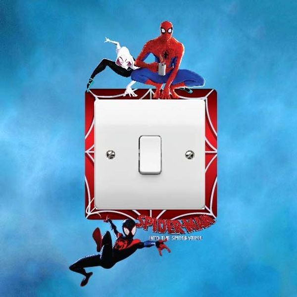 ELITEPRINT Spiderman INTO The SPIDERVERSE Light Switch Surround Sticker Skin Theme Graphic Decal Bedroom Kids Boys Girls