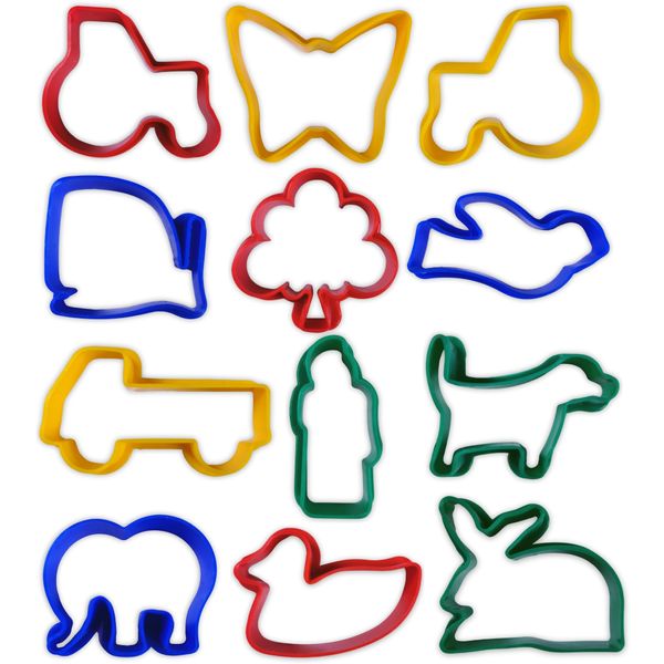 Plastic Farm Animal & Transport Dough Cutters for Kids Baking, Biscuit Making & Modelling Pack of 12 by BCreative®