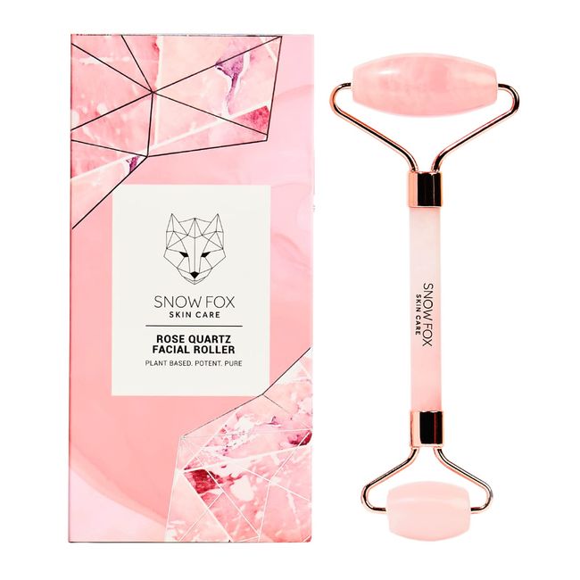 Snow Fox Natural Rose Quartz Crystal Facial Roller – Pure Rose Quartz Crystal for Dark Circles, Water Retention and Puffiness