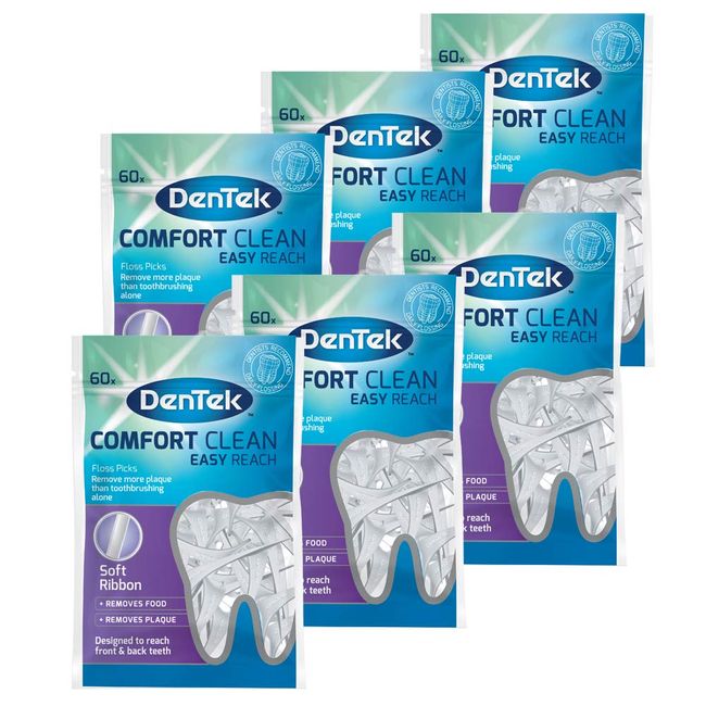 DenTek Comfort Clean Easy Reach Silky Y Shaped Floss Picks for Front & Back Teeth 6 x 60 pack (360)