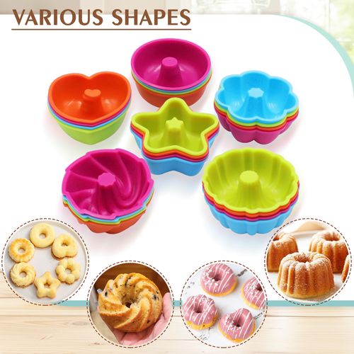 To encounter 24Pack Silicone Molds, Nonstick 2 3/4 inches Donut Mold, Baking Cups, Donut/ Bagel Pan, Muffin, Jello, Oven- Microwave- Dishwasher Safe