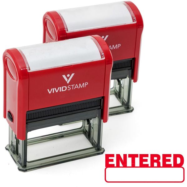 Basic Entered Self Inking Rubber Stamp (Red Ink) - Medium 2 Pack