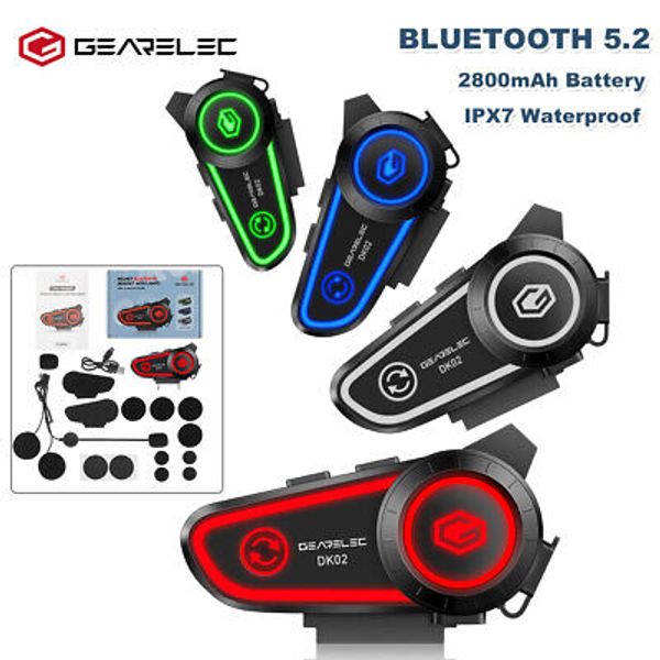 Bluetooth5.2 Motorcycle Helmet Headset Waterproof Headphone Hands Free LED Light