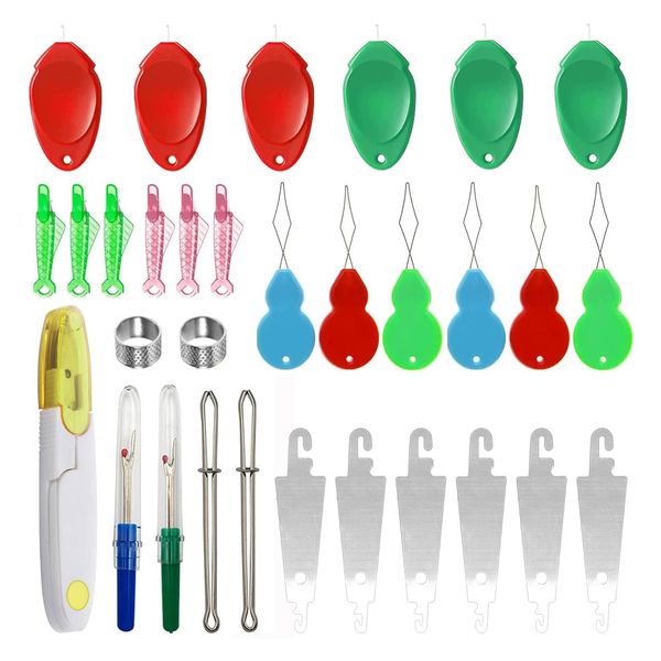 Needle Threaders Kit,32 Pcs Needle Threaders for Hand Sewing Include Fish Easy Threader,Gourd Shaped Sewing Needle Threader,Thumb Shaped Threaders for Sewing,Stainless Steel Needle Threader Tool