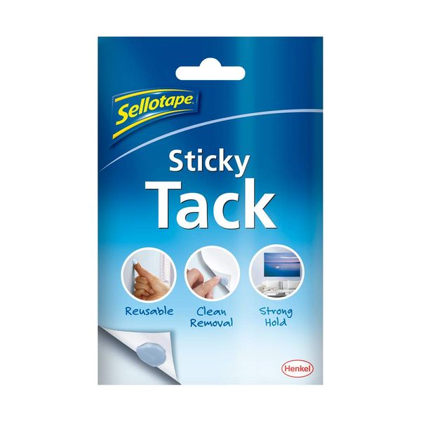 Sellotape 1792402 Sticky Tack for Home & Office, Reusable Adhesive, Stationery,Craft & Office Supplies,Poster Putty to hang Photos, Cards & More,1 x 45g,blue