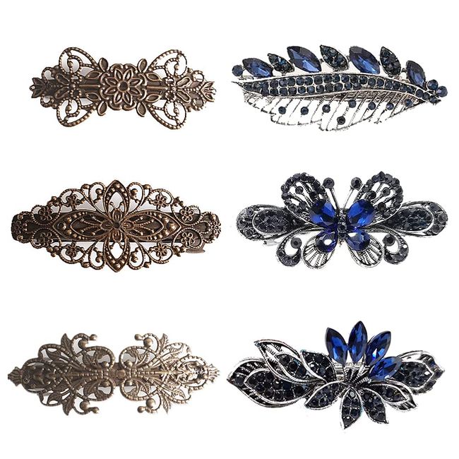 6Pcs Frauen Retro Haarspangen，Kristall Französisch Haarspangen Französische Vintage Haarspangen Kristall Strass Haarspangen Vintage Haarschmuck Strass Haarspangen，für Frauen und Mädchen